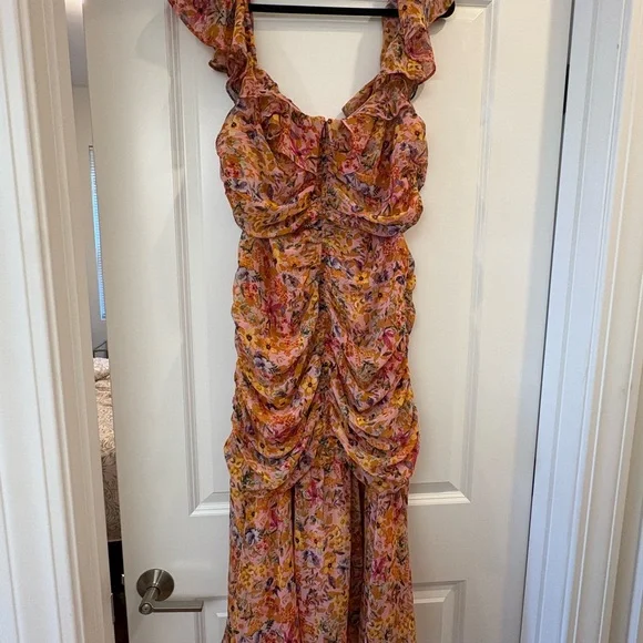 ASTR the Label Devereux Asymmetrical Floral Dress in Pink and Yellow (Size XL) - Picture 5 of 6